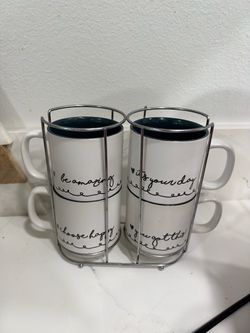 Set of 4 Stacking Mugs with Metal Rack