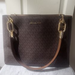 Michael Kors Large Dark Brown Trisha Shoulder Bag 