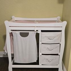 Diaper Changing Table With 3 Fabric Drawers 