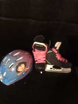 Bauer Ice skates size 9 youth with Dora explore helmet! New!