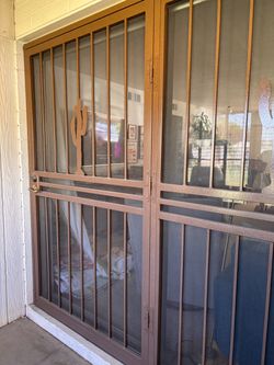 Metal Security Screen Patio Door with Cactus Design