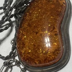  Vintage Baltic Amber Super Long Sterling Silver Chain Necklace