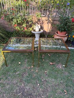 Pair of Brass and Glass Top End Tables