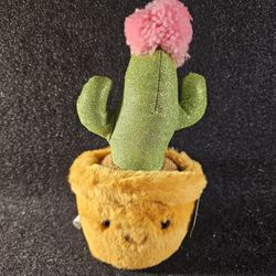 FAO Schwarz Sparklers 9" Plush Saguaro Pink Flower Glitter Cactus Soft Brand New!