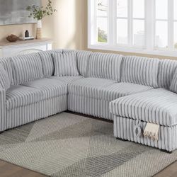 MINK GREY FUR LIKE CORDUROY SECTIONAL WITH PULLOUT 