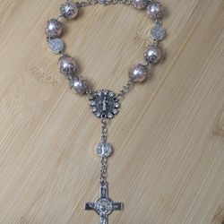 Catholic One Decade Automatic Rosary Bead Bracelet of St. Benedict Crucifix Divine Mercy Gift
