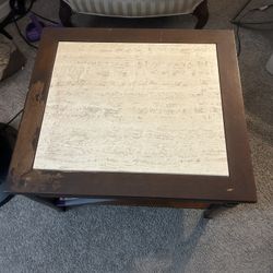 MOVING SALE!—Walnut Travertine Low Side Table