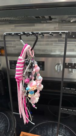 Handmade Pink Beaded Keychain with Doll Charm