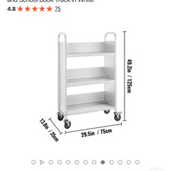 VEVOR Book Cart, 200lbs Library Cart, 30x14x49 Inch Rolling Book Cart Single Sided L-Shaped Flat Shelves with 4 Inch Lockable Wheels, for Home Shelves