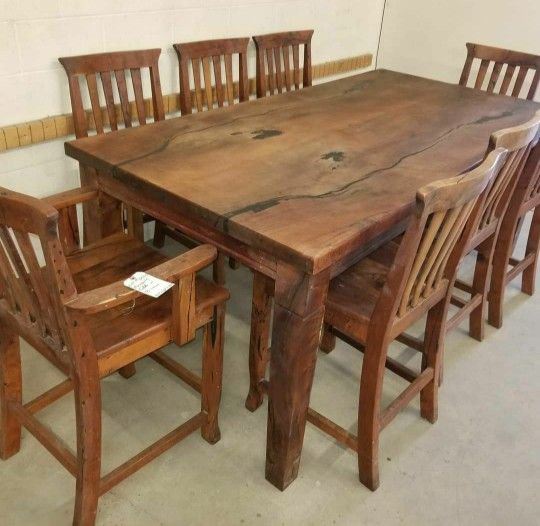 Solid Mesquite Dining Room Table with 8 Solid wood Mesquite Chairs