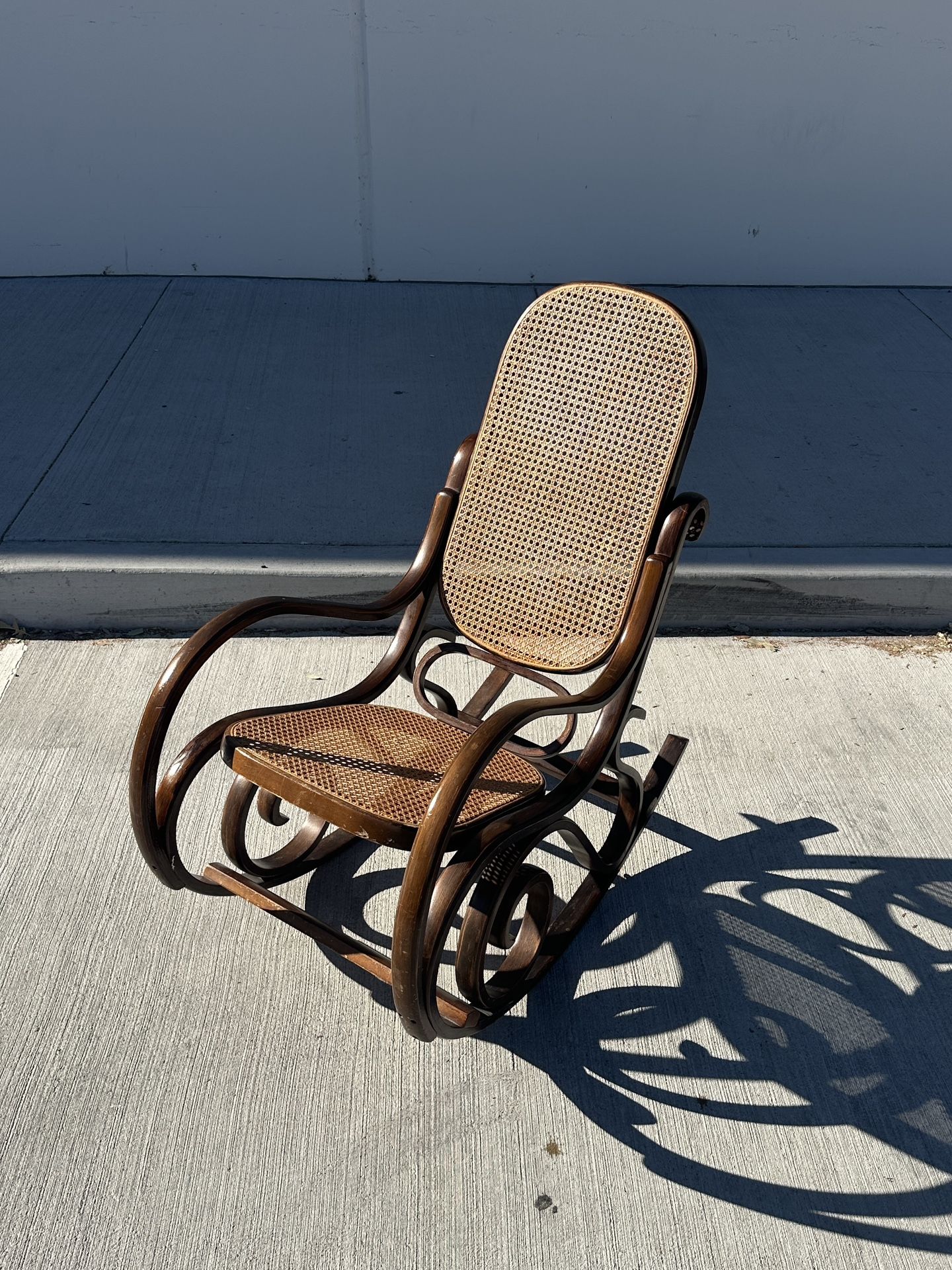 Vintage Wood And Rattan Rocking Chair