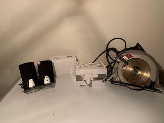 Skil saw, computer speakers, doorbell