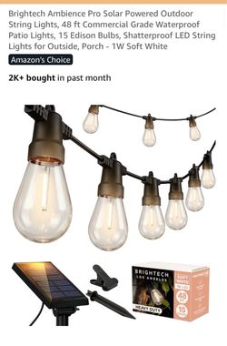 Brightech Ambience Pro Solar Outdoor String Lights 48ft
