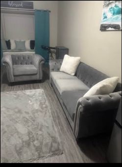 Grey Tufted Style Couch Set (Need Gone ASAP)