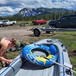 Intex Excursion 4 Person Inflatable Rafting and Fishing Boat Set with 2 Oars