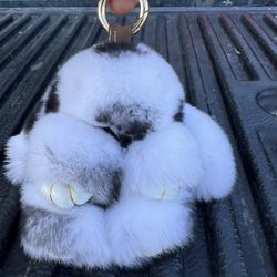 fluffy plush rabbit keychain