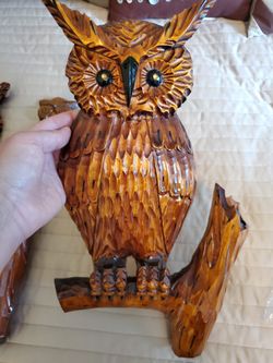 Real Wood Hand Carved Owls