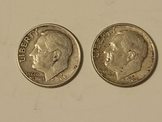 1963 & 1964 "D" mint mark Roosevelt Silver Dime Lot of 2