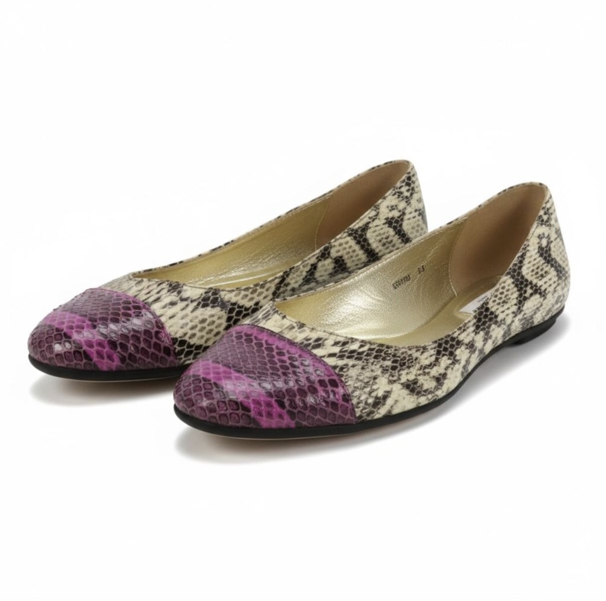 Jimmy Choo Flats Womens 8.5 Snakeskin Print Purple Cap Toe Leather Made in Italy
