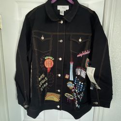New Womens 2xL Embroidered Denim Las Vegas Jacket