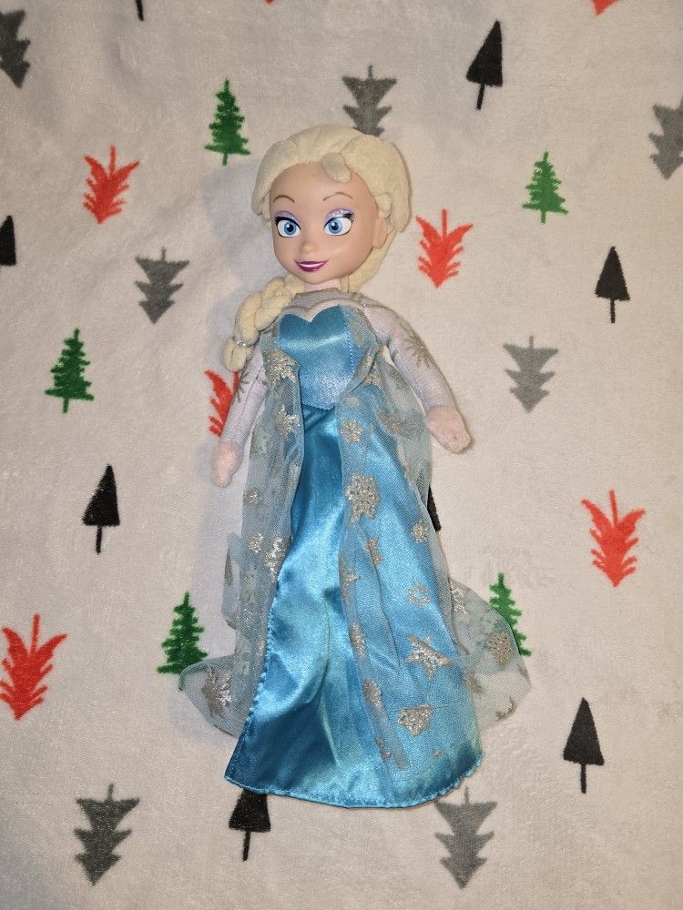 Disney Frozen Princess Elsa Plush Doll Vinyl Face Just Play Lovey Toy 14"