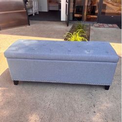 New 48” Rectangular Storage Ottoman Bench Linen Fabric Tufted Footrest Flip Top for Bedroom