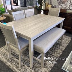 6-pc Dining Table Set With Bench