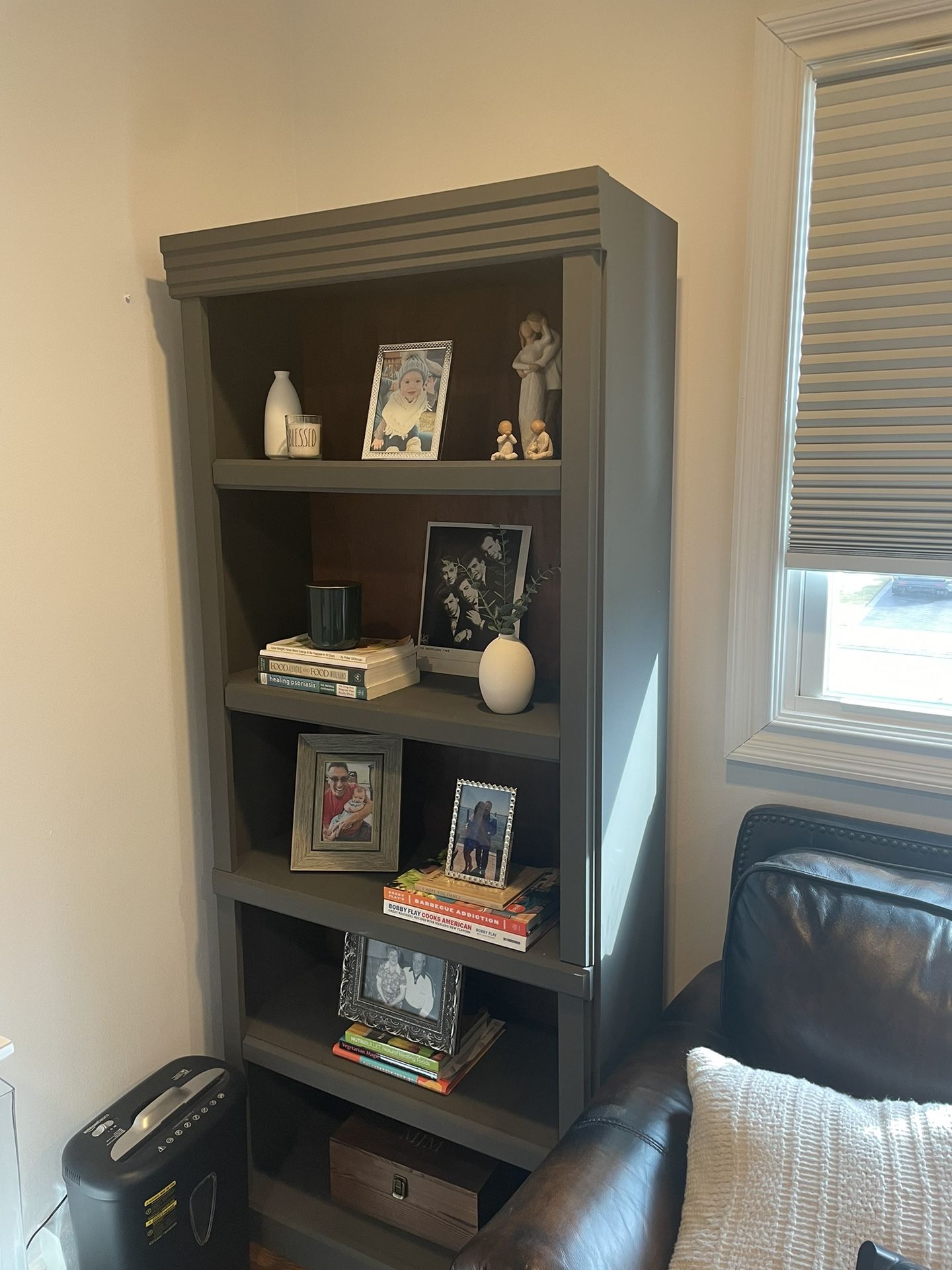 Set Of Two Charcoal, gray refinished bookshelves