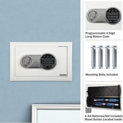 NEW! Wall Safe - Digital Safety Box with Passcode for Quick Access and Backup Key - Personal Safe for Cash or Jewelry - Wall Safes by Paragon (White)
