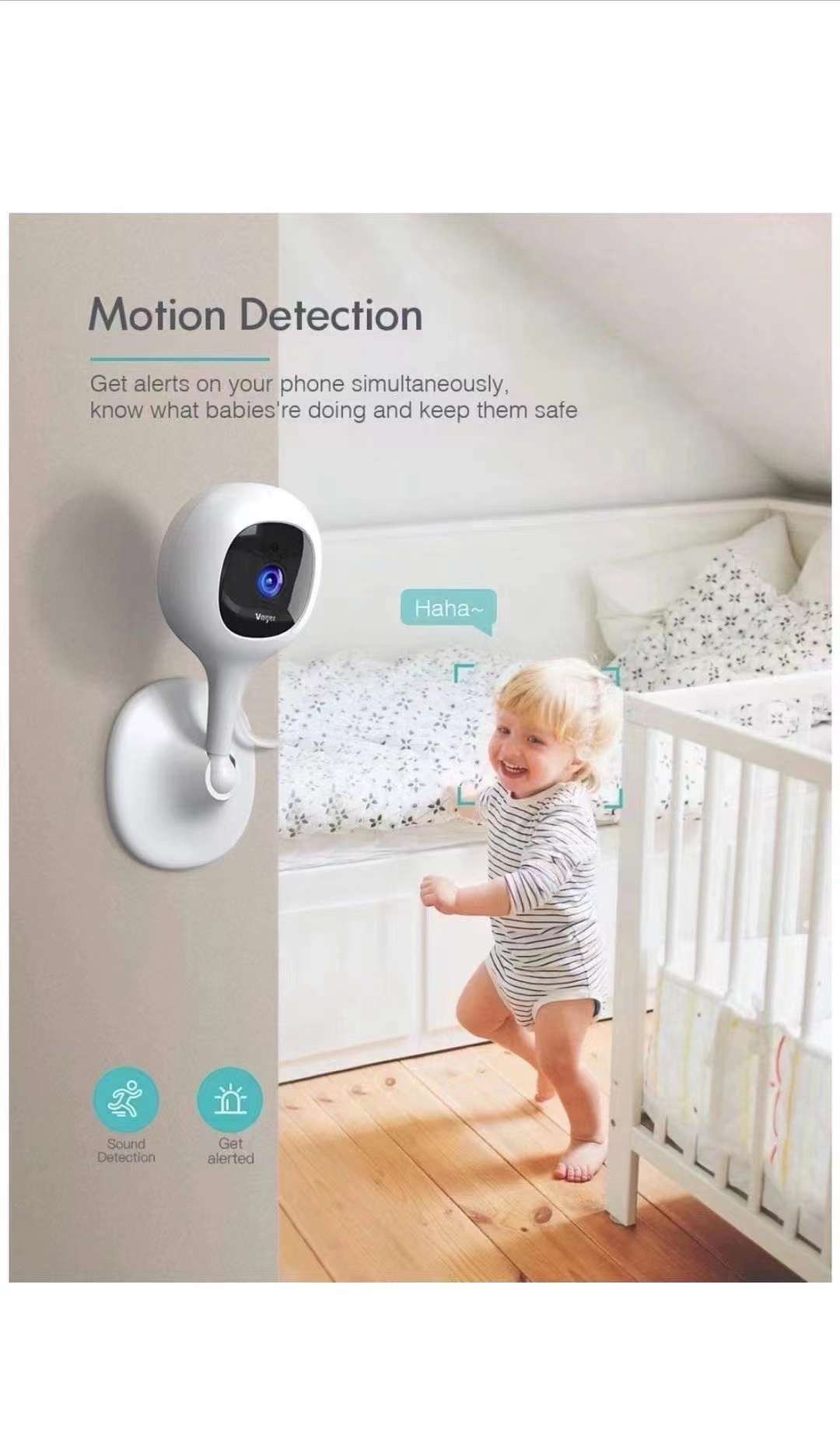 Security Camera Indoor, 1080P WiFi Camera for Baby/Pet/Nanny Motion Detection, Night Vision, Two-Way Audio, Compatible with Alexa/Cloud Service