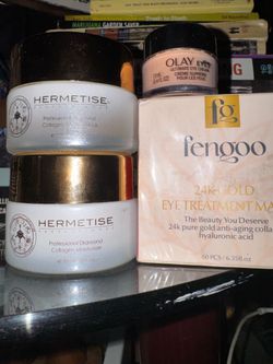 Hermetise professional diamond collagen moisturizer and peeling face mask Fengoo 24K gold eye mask treatment Olay ultimate eye cream