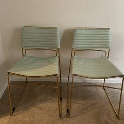 Kenzie Upholstered Dining Chairs In Mint Green And Gold