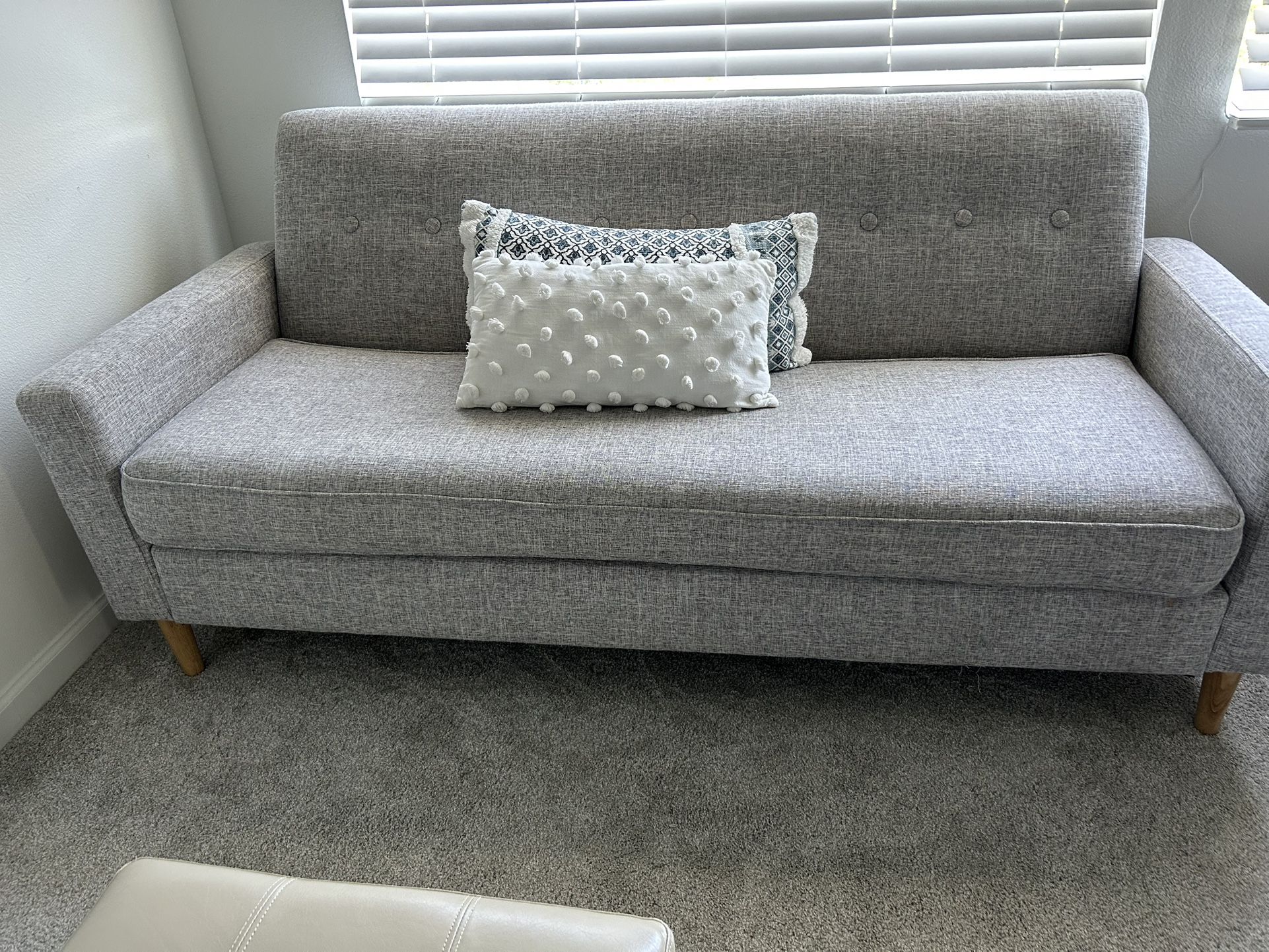 Mid-Century Modern Gray Fabric Sofa – Excellent Condition $179
