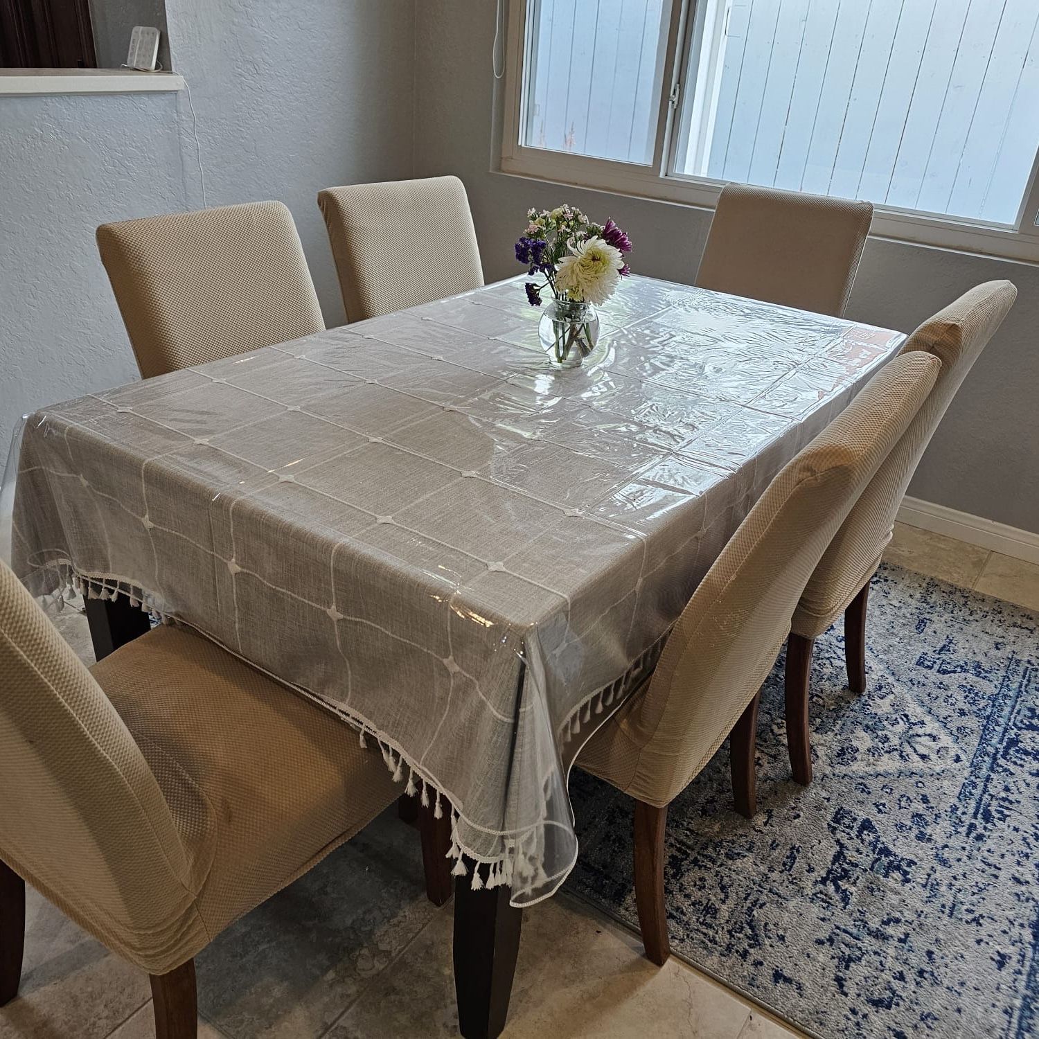 Dining Table And 6 Chairs, Plus FREE Chair Covers And Tablecloth