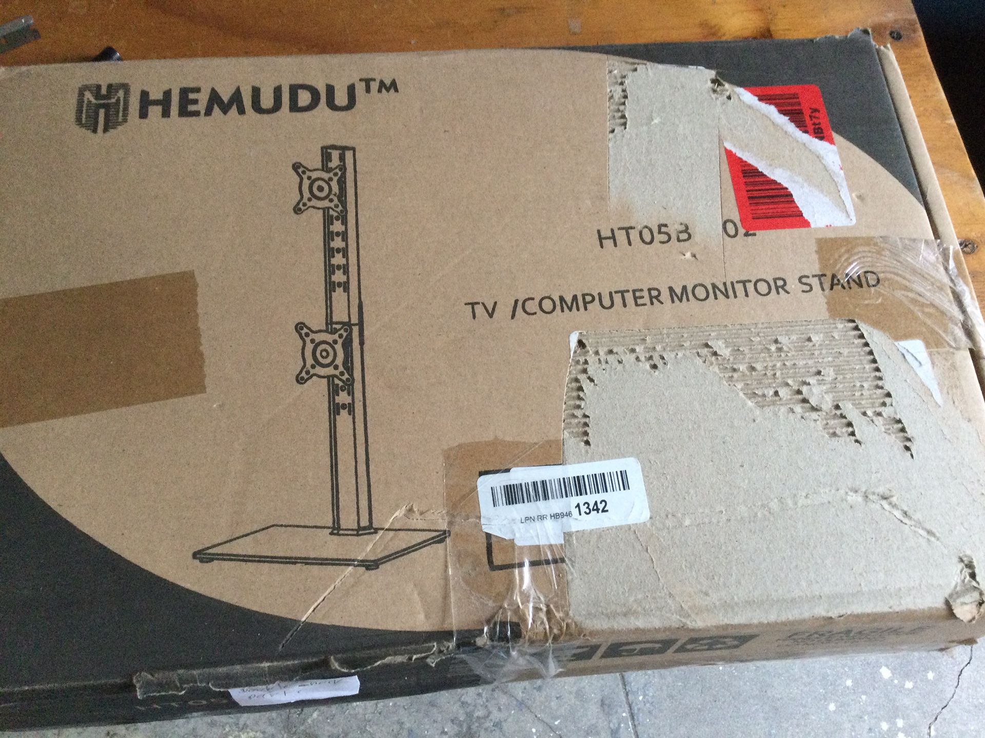 $40.00 Hemudu Dual Tv / computer Monitor Stand HT05B . Fits TWO 13” to 24” Monitors. pick up South Gate)