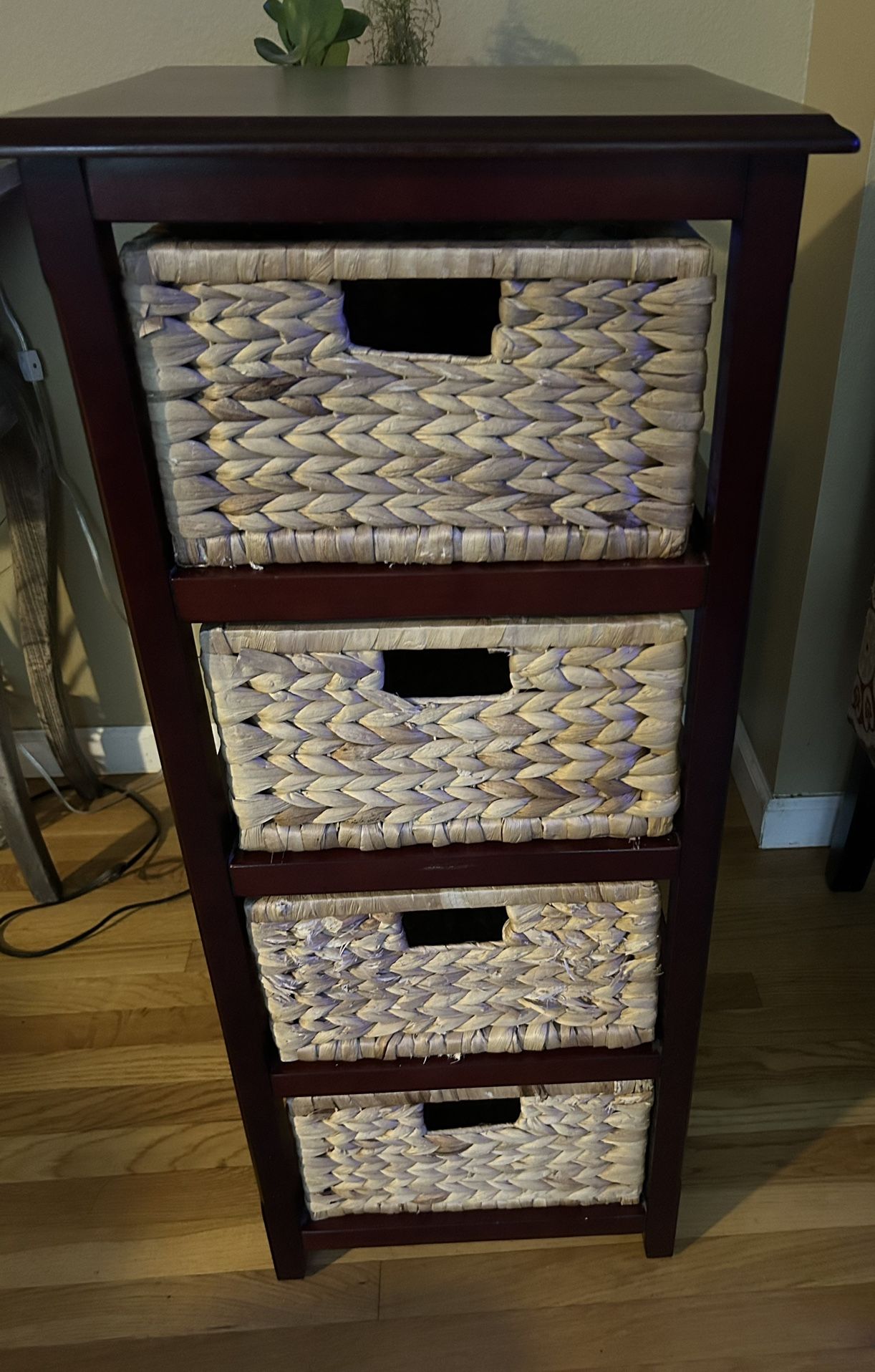 Cherry Wood Wicker Dresser. Read Description 1st