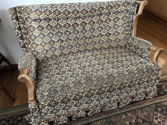 VINTAGE ANTIQUE ROCKING COUCH FABRIC WOOD UNIQUE SOFA LOUNGE CHAIR CUSHION BABY TODDLER SLEEP SWAY LOVESEAT TWO SEATER
