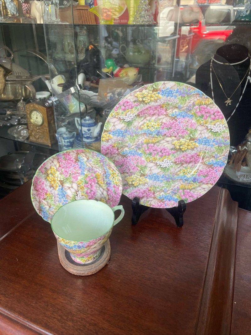 Antique Shelley Chintz Teacup And Saucer And Desert Plate