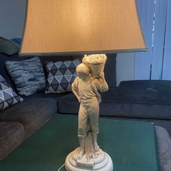 Quartite Vintage 1957 Boy Man Fruit Basket Lamp Tested Light Statue