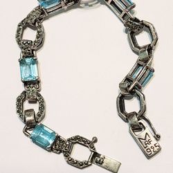 Antique STERLING SILVER and Topaz Bracelet With Marcasite Stones