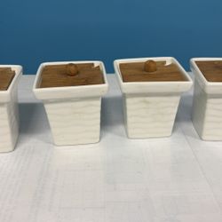 The Ceramic Spice Or Condiment  Jars With Wooden Lids