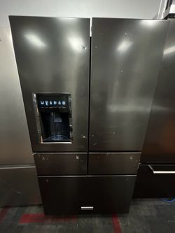 36” KitchenAid French Door Black Stainless Steel Built-In Refrigerator | Interior Ice + LED Lights
