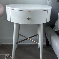 West Elm White Marble End Table / Bedside Table 