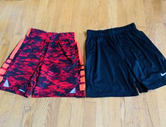 2 Nike Boys' Dry Fit Sz M Shorts Set; Elite Red/Black/Orange Camo & Black  EUC