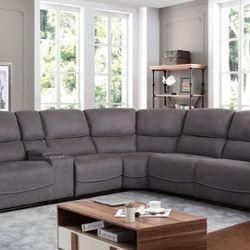 BEIGE OR GREY FABRIC SECTIONAL WITH 3 RECLINERS!!! JUST $10 DOWN AND 90 DAYS NO INTEREST!!! IN STOCK NOW FOR SAME DAY DELIVERY!!!