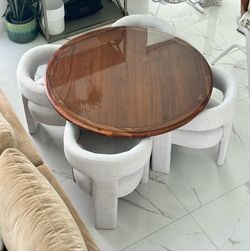 Round Walnut Dining Table with 4 Chairs