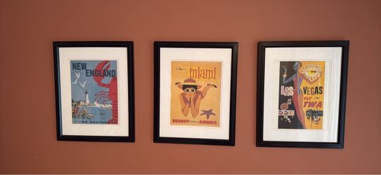 Set of 4 Vintage Travel Poster Prints Framed