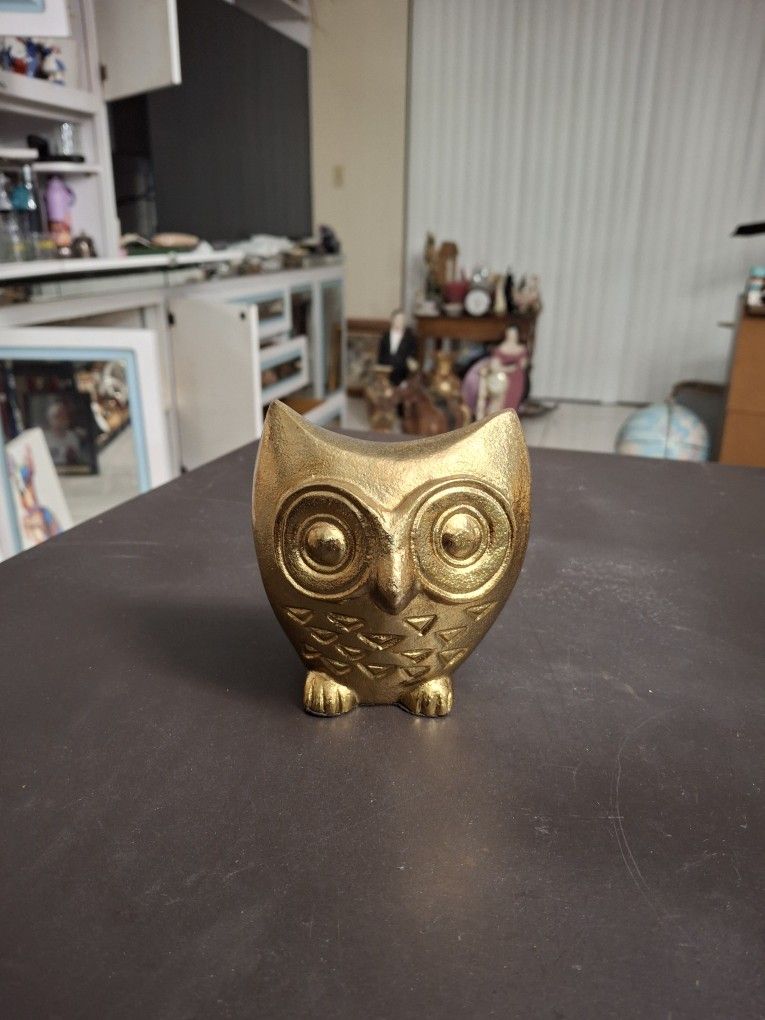 Beautiful Metal Gold Finished Owl Figurine By World Market 4.25"H X 4"W