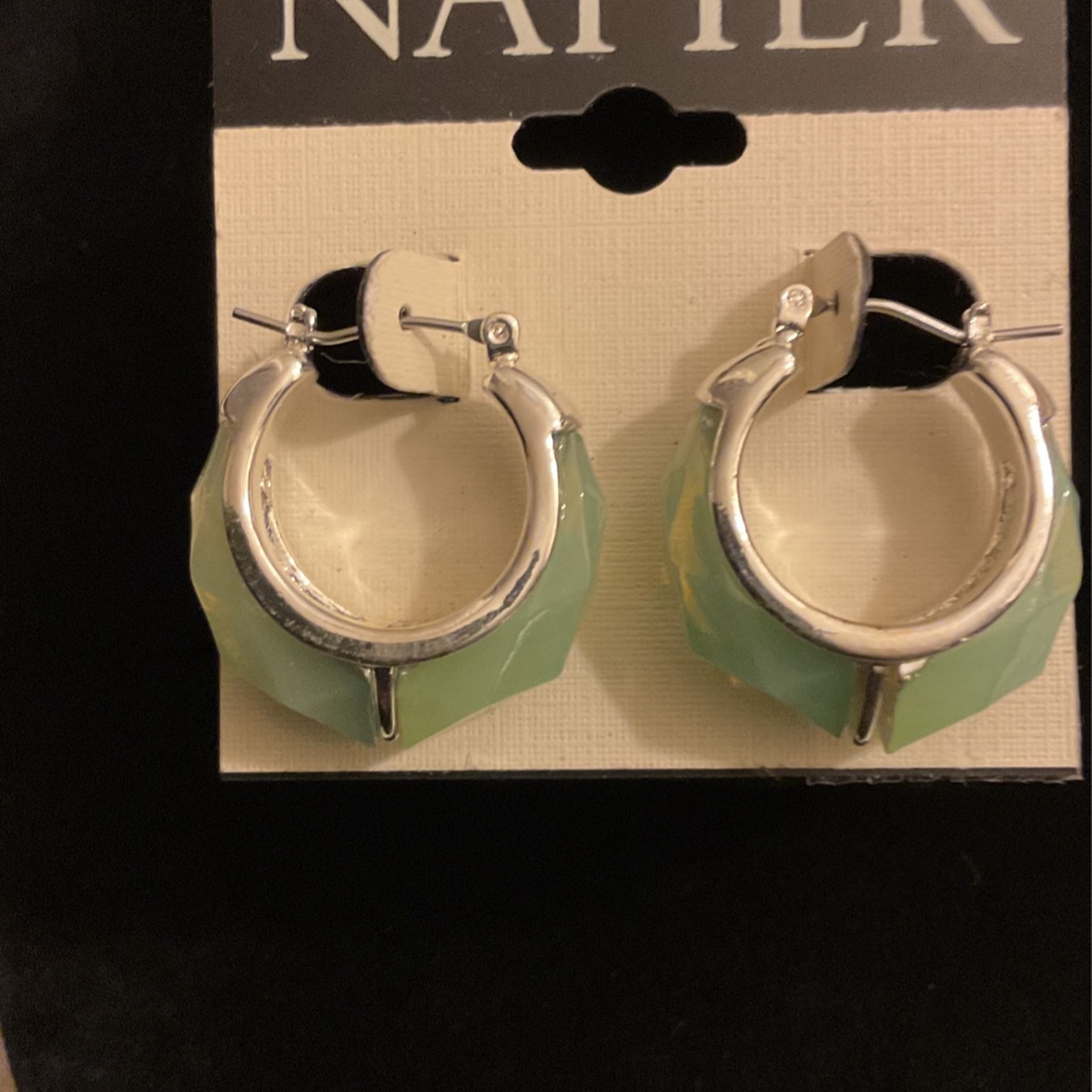 Silver And Jade Hoop Earrings,by Napier 