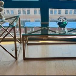 (1) Gold/Glass Side Table  (1) Gold/Glass Coffee Table